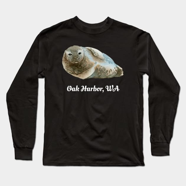 Oak Harbor WA Cute Harbor Seal Ocean Watercolor Sea Animal Long Sleeve T-Shirt by twizzler3b